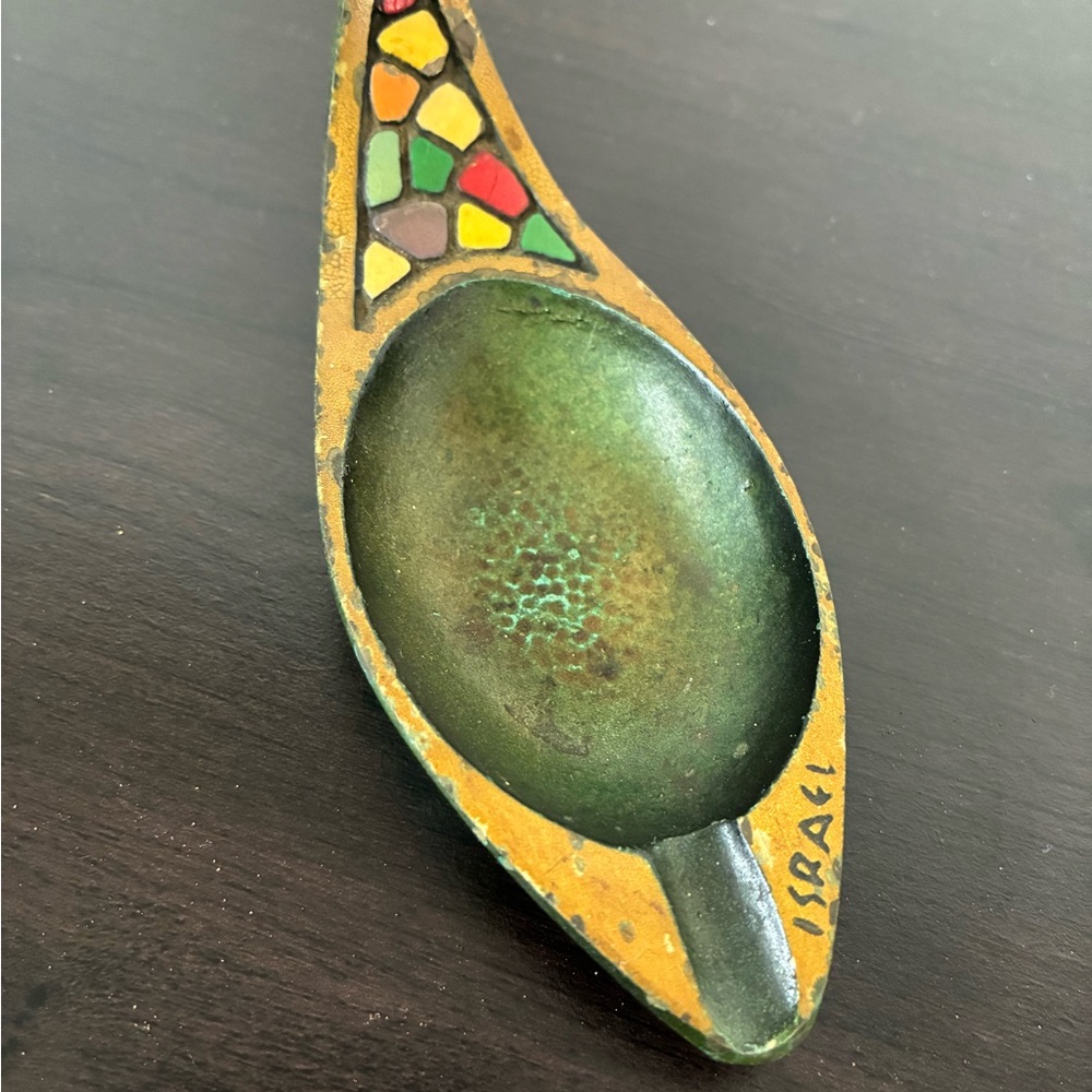 Vintage Dayagi MCM brass trinket/ashtray Mosaic Green made in Israel